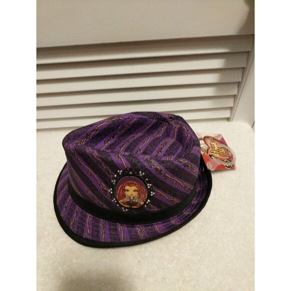 Mattel Ever After High Raven Queen girls purple black striped fedora hat NWT - Picture 2 of 5